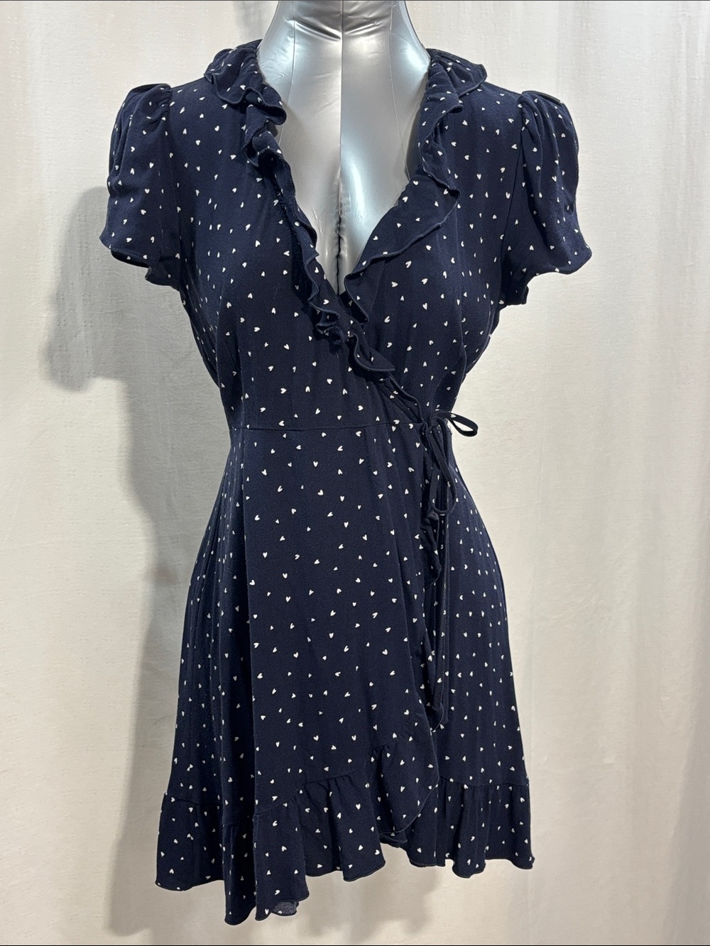 Sunday Best Navy Mini Wrap Dress with White Heart Print 213 party work trendy